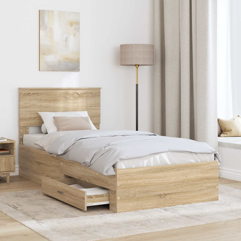 Cadru de pat cu sertar Stejar Sonoma 90 x 200 cm Lemn prelucrat