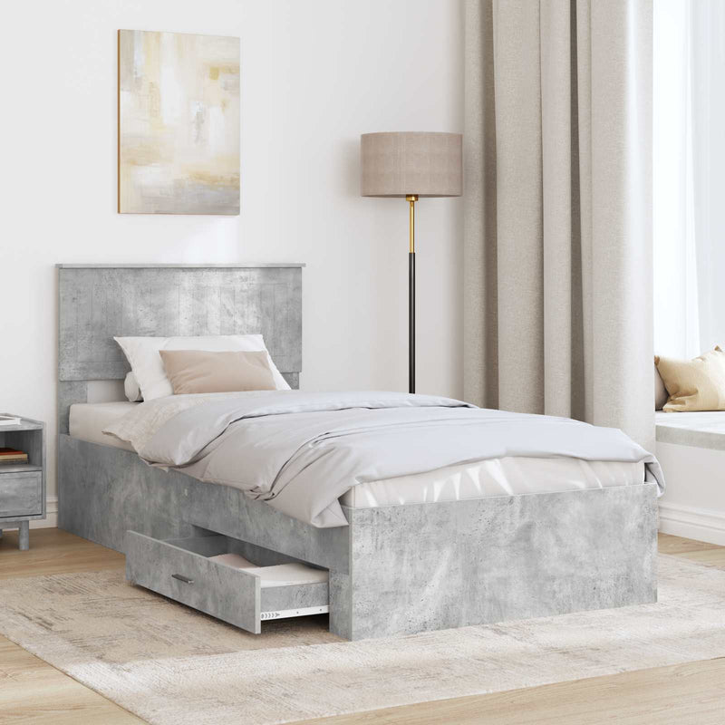 Cadru de pat cu sertar Gri Beton 90 x 200 cm Lemn prelucrat
