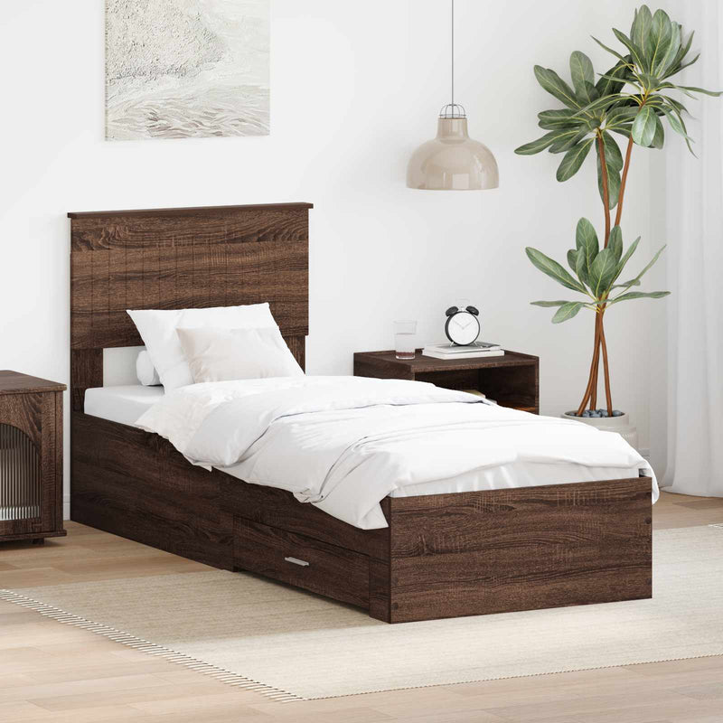 Cadru de pat cu sertar Stejar marron și argintiu 75 x 190 cm