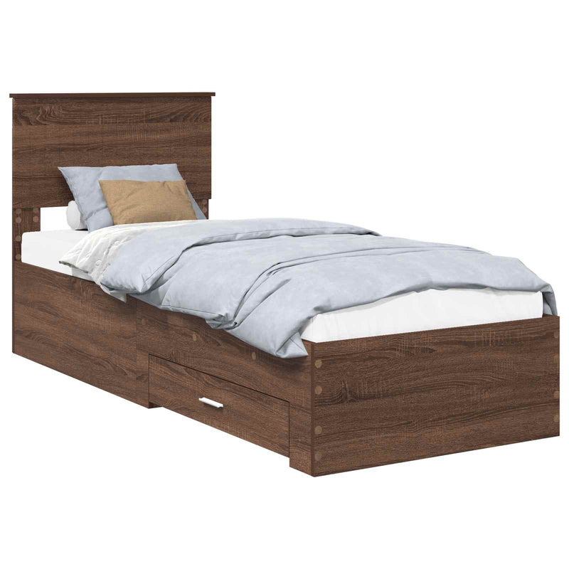 Cadru de pat cu sertar Stejar marron și argintiu 75 x 190 cm