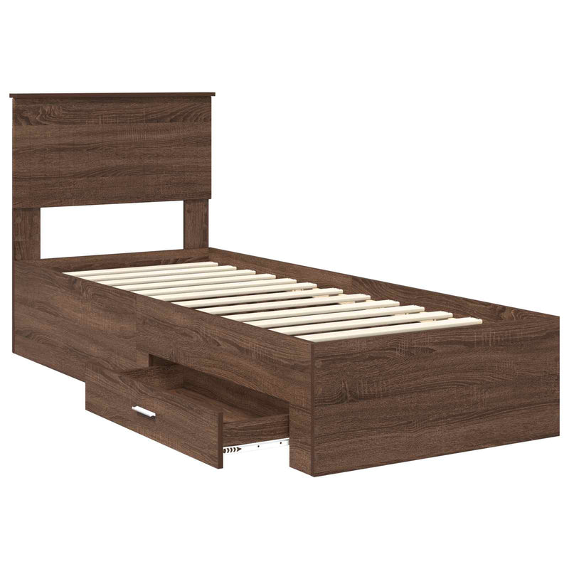 Cadru de pat cu sertar Stejar marron și argintiu 75 x 190 cm