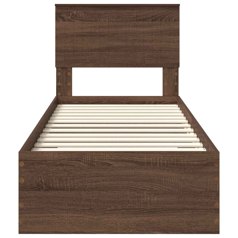 Cadru de pat cu sertar Stejar marron și argintiu 75 x 190 cm