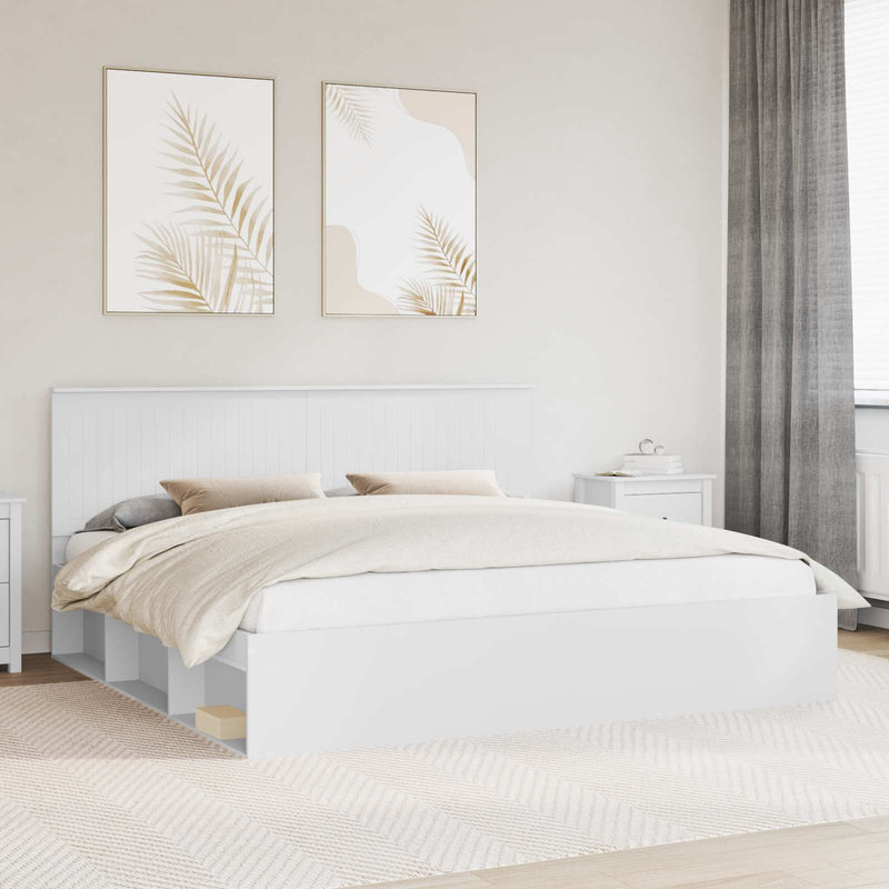 Cadru de pat cu headboard Alb 200 x 200 cm Lemn de pin masiv