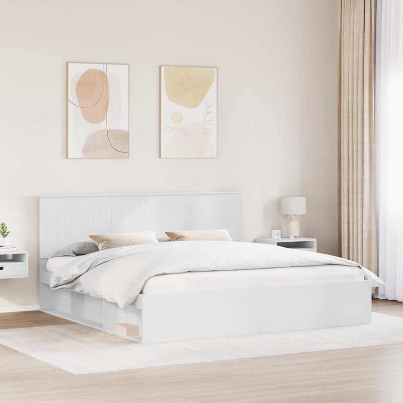 Cadru de pat cu headboard Alb 200 x 200 cm Lemn de pin masiv