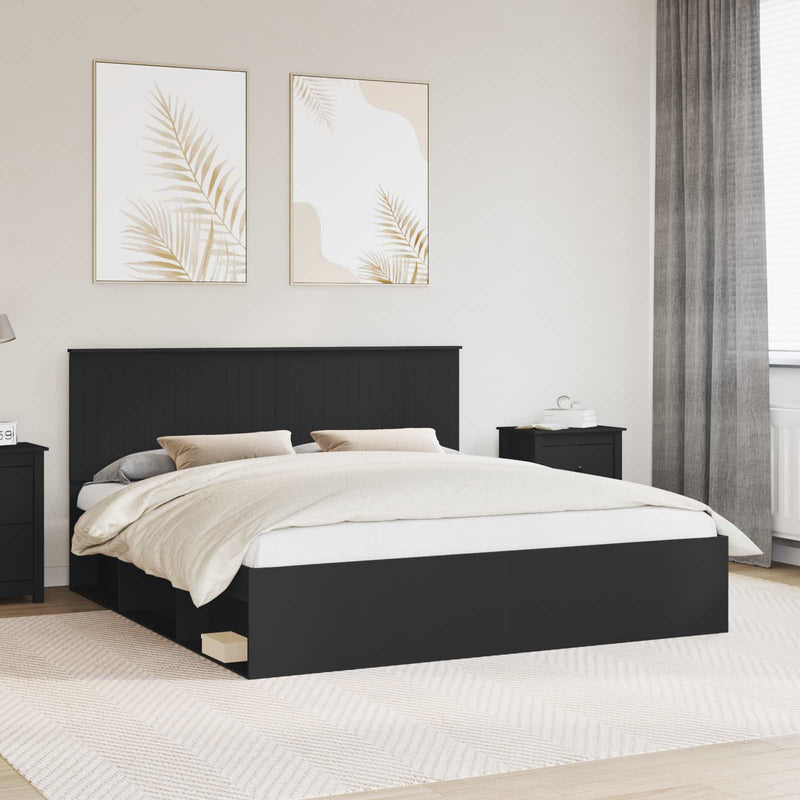 Cadru de pat cu headboard Negru 180 x 200 cm Lemn de pin masiv