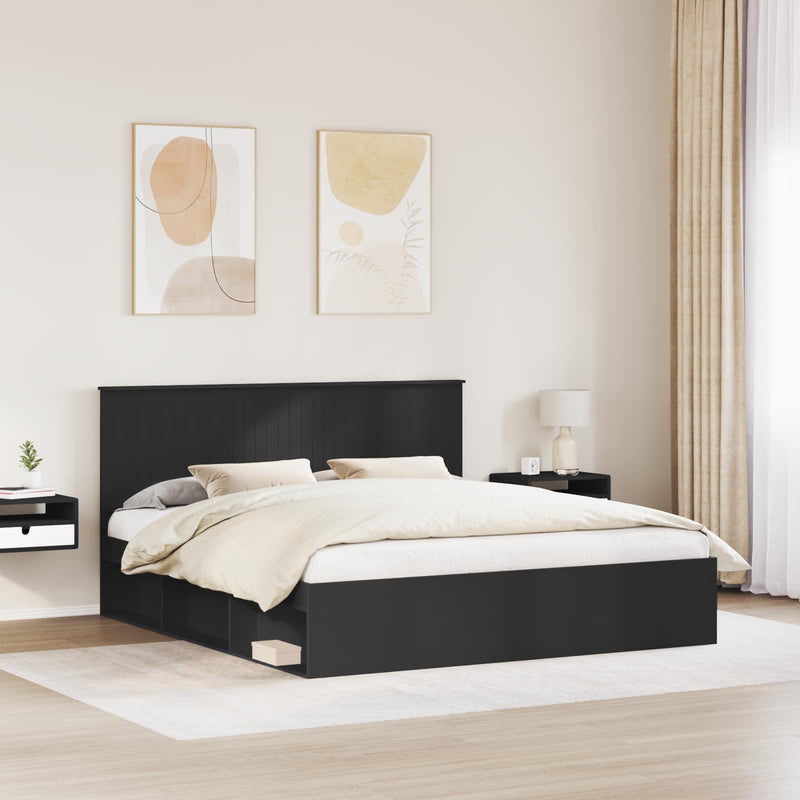 Cadru de pat cu headboard Negru 180 x 200 cm Lemn de pin masiv