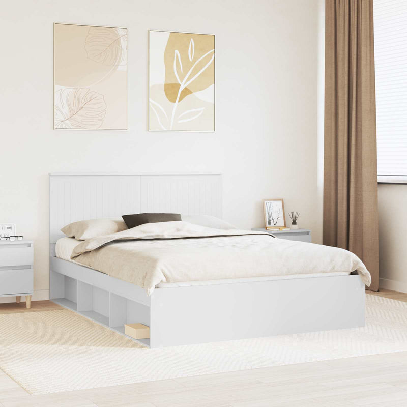 Cadru de pat cu headboard Alb 150 x 200 cm Lemn de pin masiv