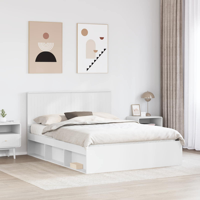 Cadru de pat cu headboard Alb 150 x 200 cm Lemn de pin masiv
