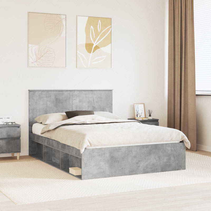 Cadru de pat cu headboard Beton 140 x 200 cm Lemn de pin masiv