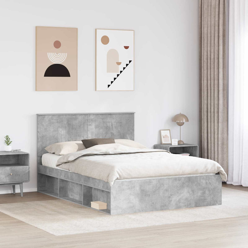 Cadru de pat cu headboard Beton 140 x 200 cm Lemn de pin masiv