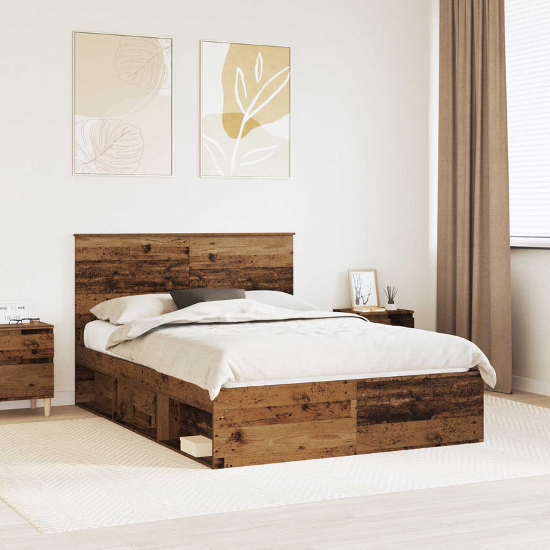 Cadru de pat Lemn vechi 135 x 190 cm Lemn de pin masiv