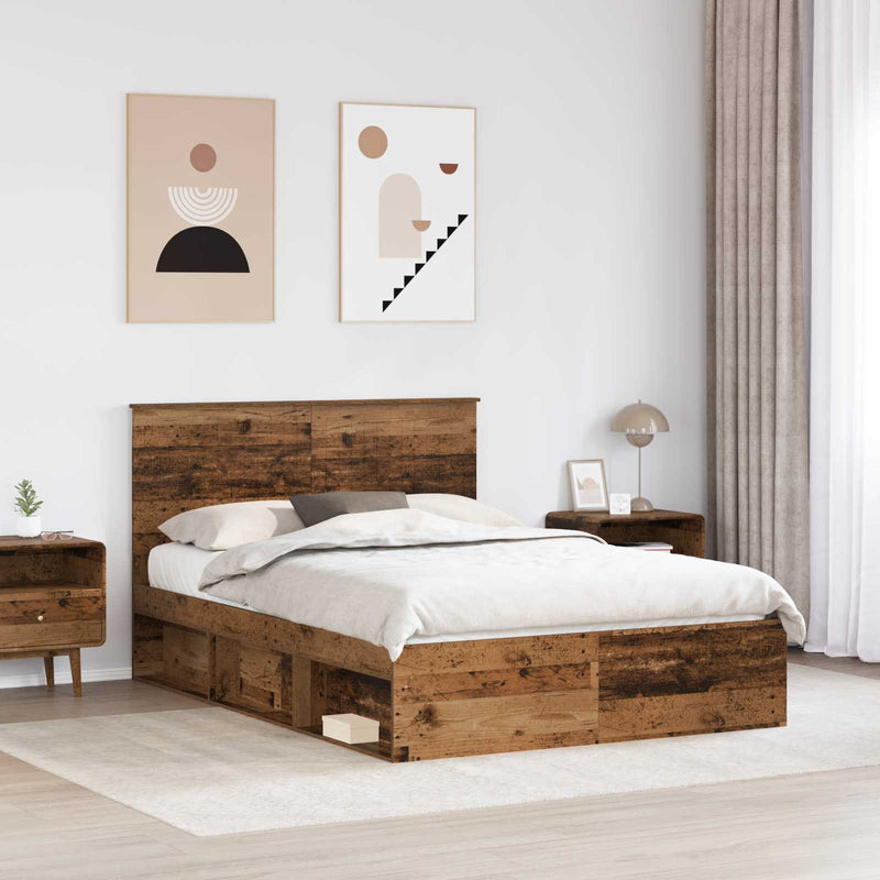 Cadru de pat Lemn vechi 135 x 190 cm Lemn de pin masiv