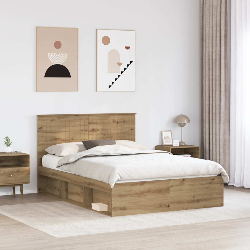 Cadru de pat Stejar artizanal 135 x 190 cm Lemn de pin masiv