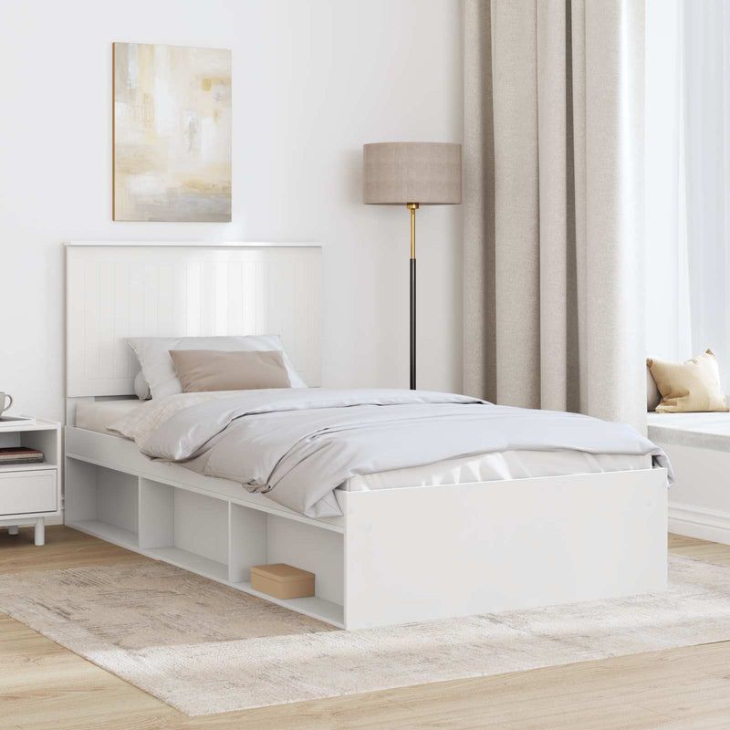 Cadru de pat cu headboard Alb 100 x 200 cm Lemn de pin masiv