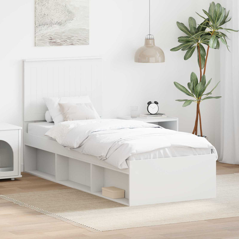 Cadru de pat cu headboard Alb 75 x 190 cm Lemn de pin masiv