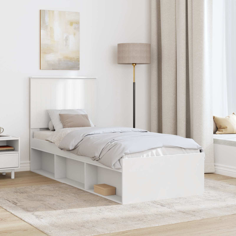 Cadru de pat cu headboard Alb 75 x 190 cm Lemn de pin masiv