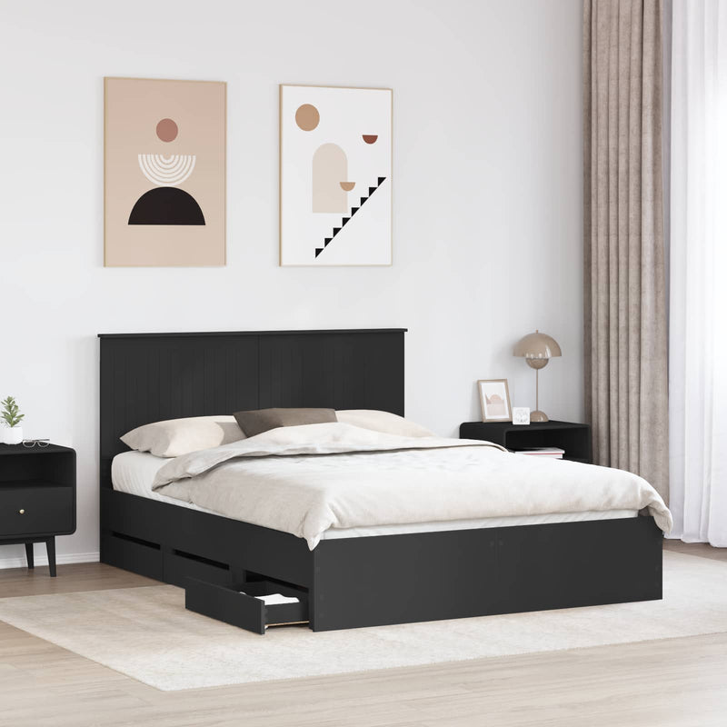 Cadru de pat cu sertar Negru 150 x 200 cm Lemn Ingineresc