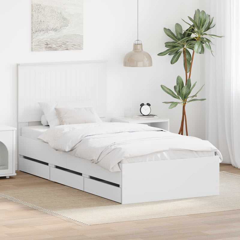 Cadru de pat cu sertar Alb 90 x 200 cm Lemn Ingineresc