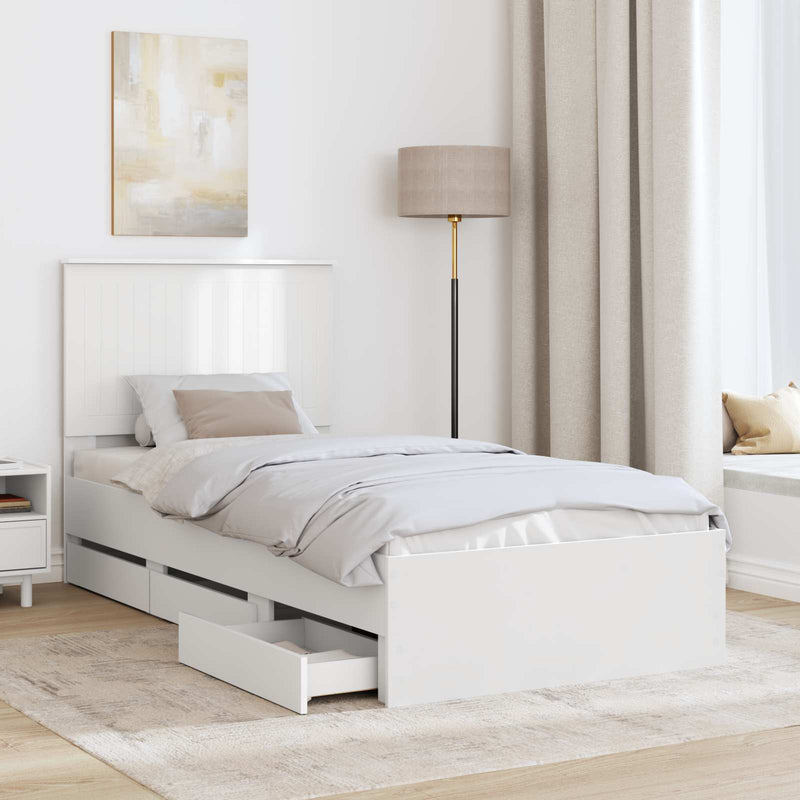 Cadru de pat cu sertar Alb 90 x 200 cm Lemn Ingineresc