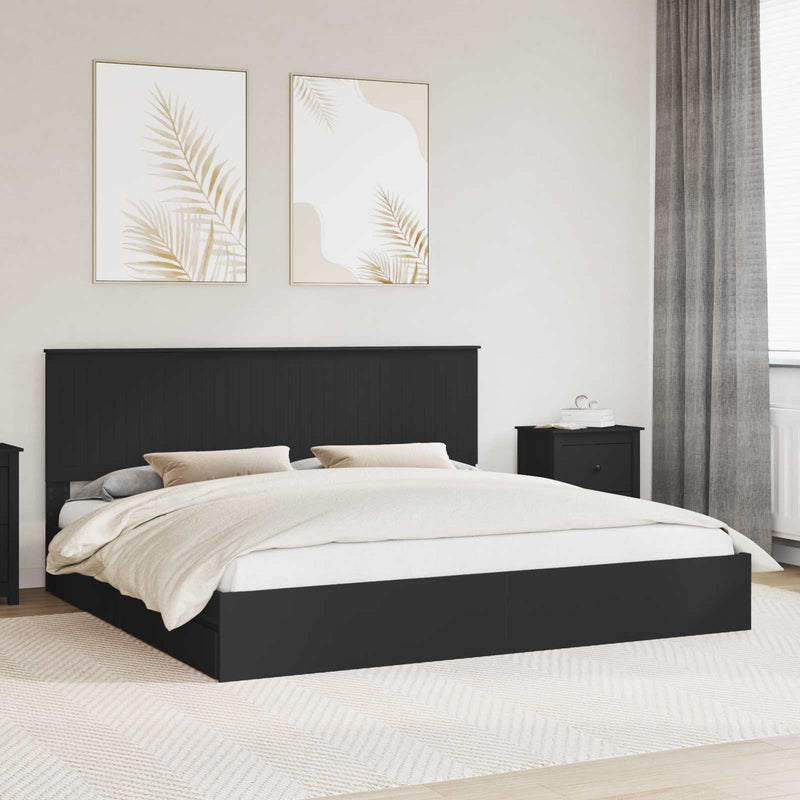 Pat cu storage cu sertar Negru 200 x 200 cm Lemn prelucrat