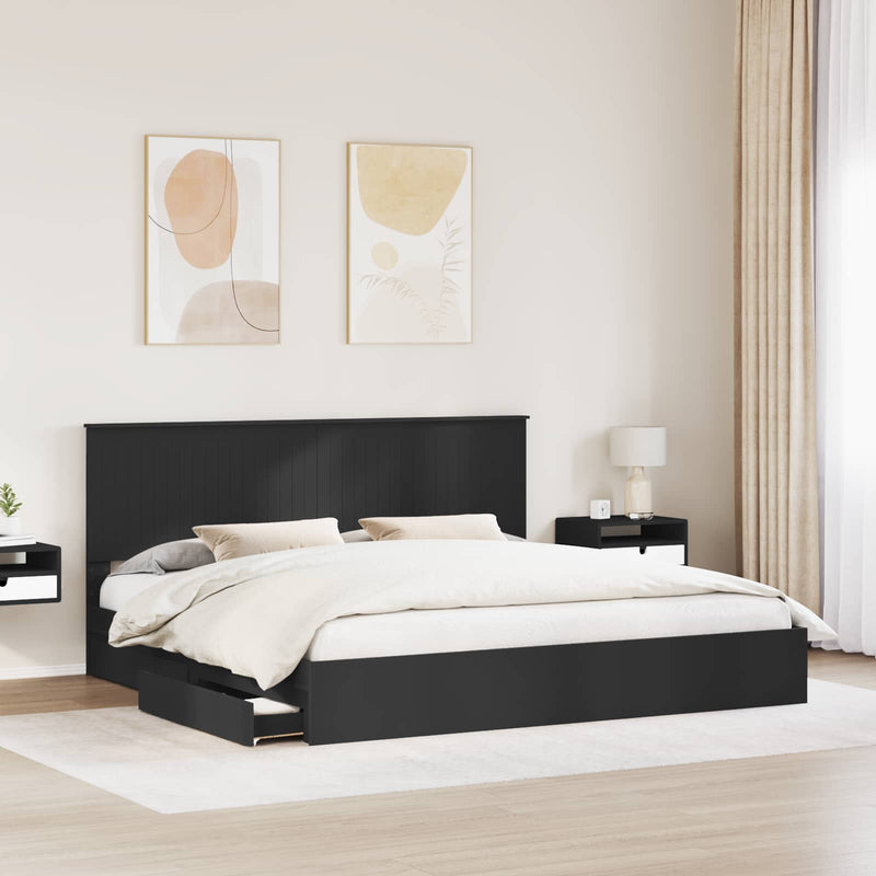 Pat cu storage cu sertar Negru 200 x 200 cm Lemn prelucrat
