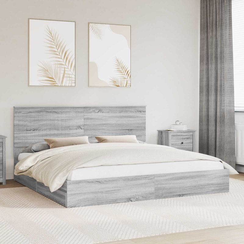 Pat cu storage cu sertar Gri Sonoma 200 x 200 cm Lemn prelucrat
