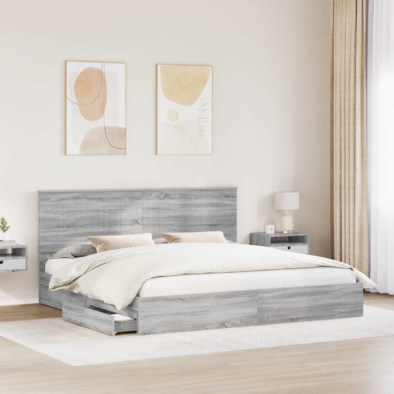 Pat cu storage cu sertar Gri Sonoma 200 x 200 cm Lemn prelucrat