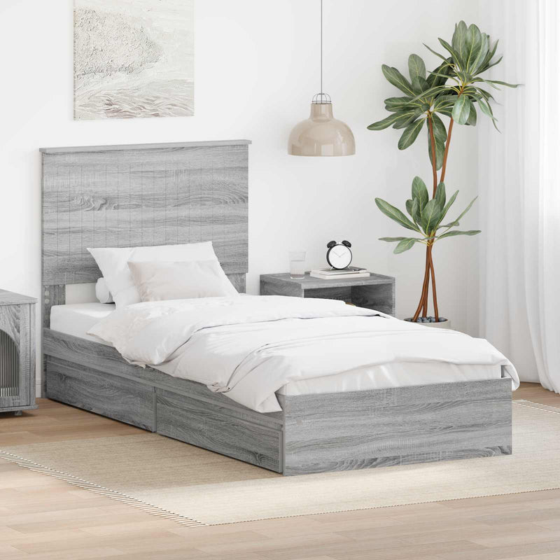 Pat cu storage cu sertar Gri Sonoma 90 x 190 cm Lemn prelucrat