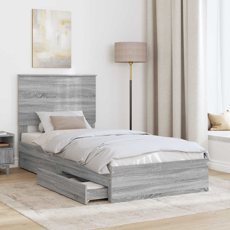 Pat cu storage cu sertar Gri Sonoma 90 x 190 cm Lemn prelucrat