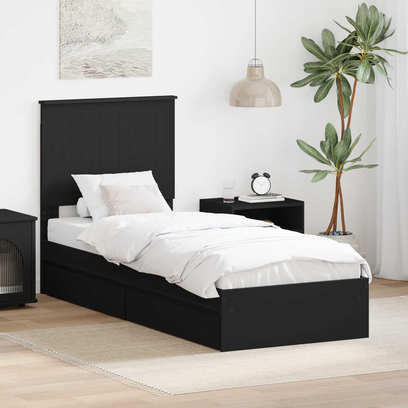 Pat cu storage cu sertar Negru 75 x 190 cm Lemn prelucrat
