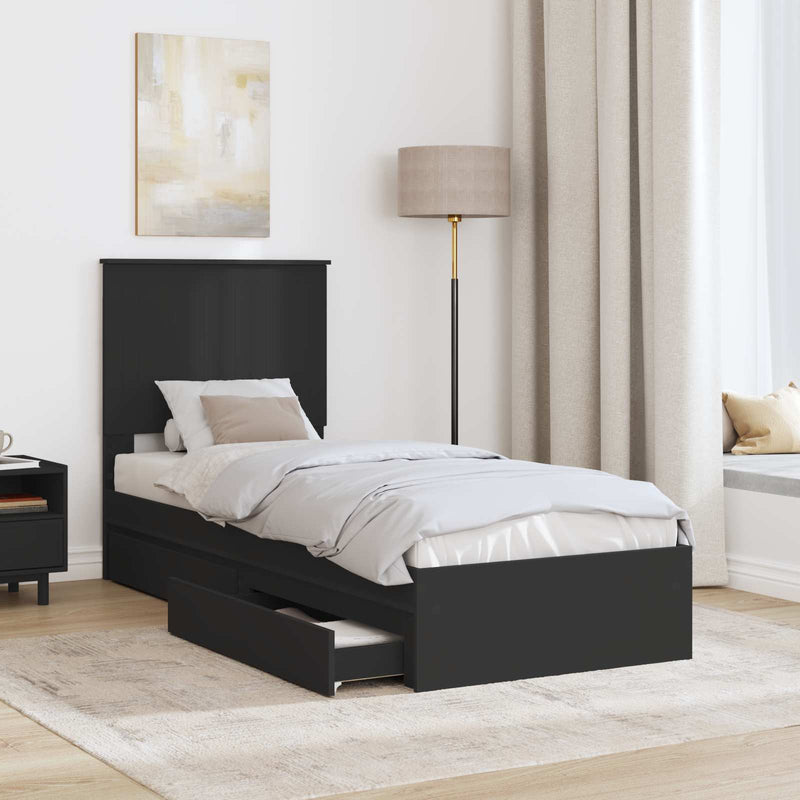 Pat cu storage cu sertar Negru 75 x 190 cm Lemn prelucrat