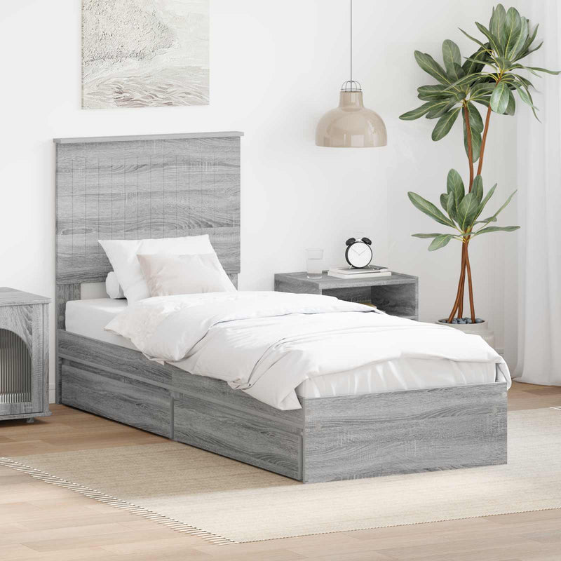 Pat cu storage cu sertar Gri Sonoma 75 x 190 cm Lemn prelucrat
