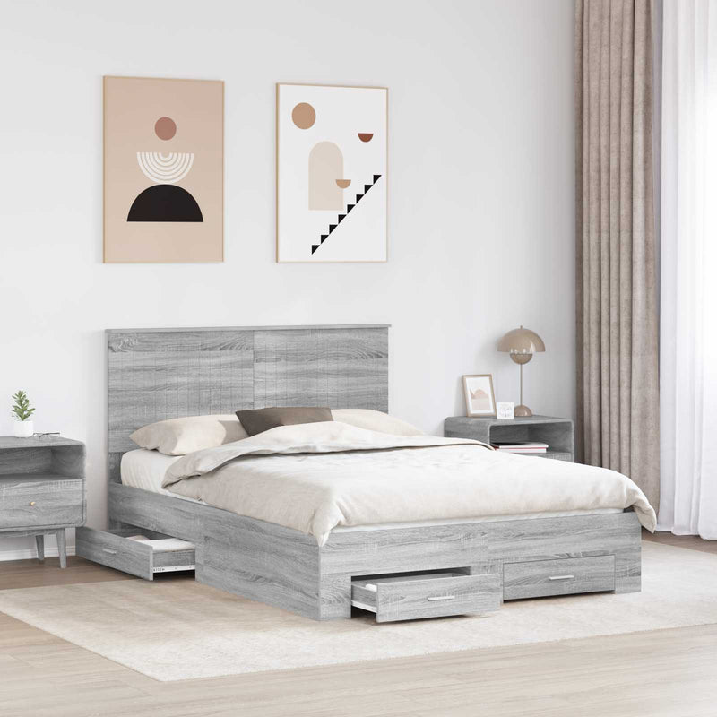 Cadru de pat cu sertar Gri Sonoma 140 x 200 cm Lemn prelucrat