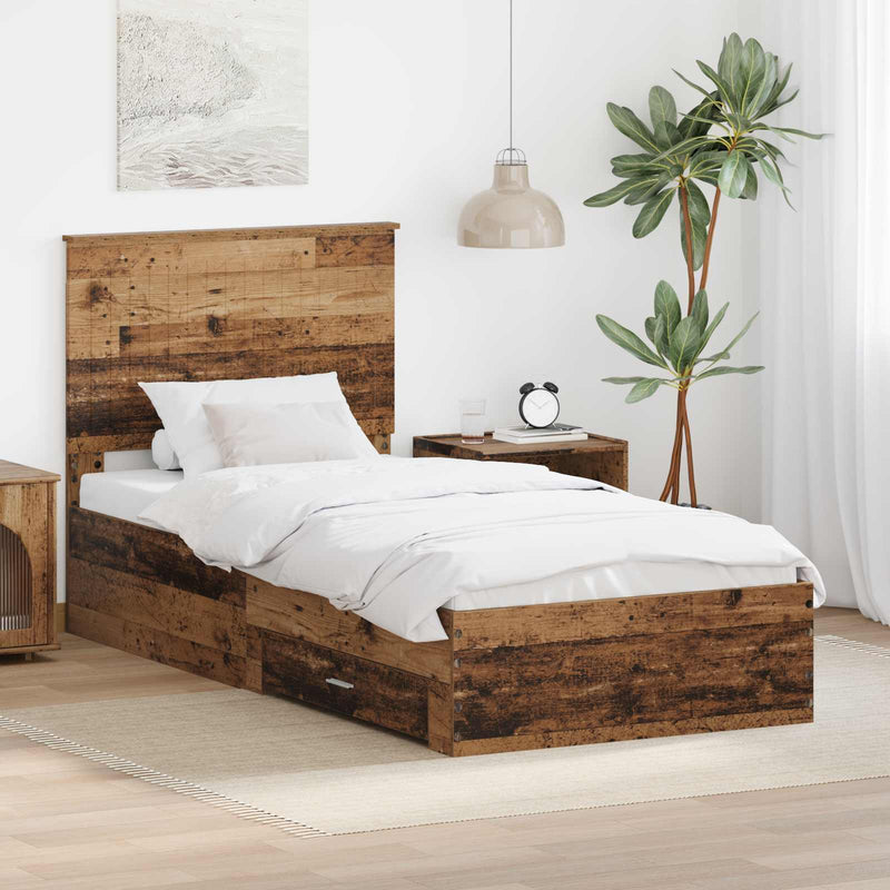 Cadru de pat cu sertar Lemn vechi 90 x 200 cm Lemn prelucrat