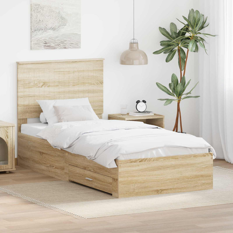 Cadru de pat cu sertar Stejar Sonoma 90 x 190 cm Lemn prelucrat