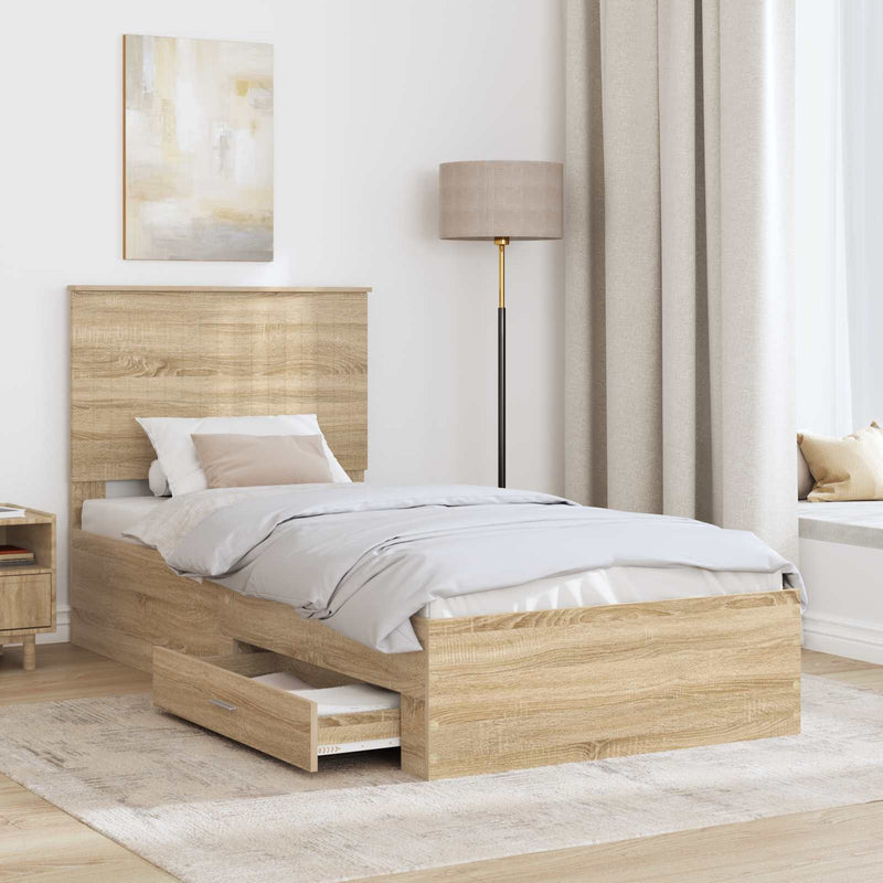 Cadru de pat cu sertar Stejar Sonoma 90 x 190 cm Lemn prelucrat