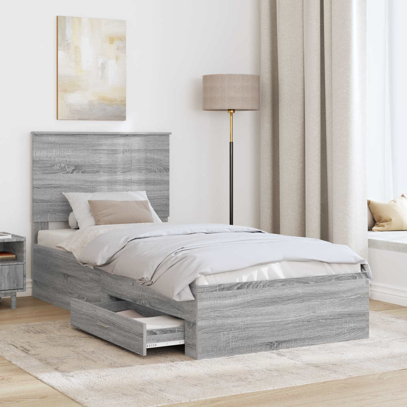 Cadru de pat cu sertar Gri Sonoma 90 x 190 cm Lemn prelucrat