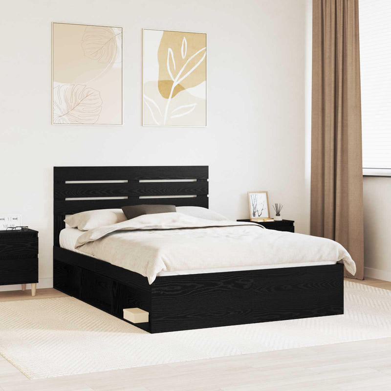 Cadru de pat cu headboard Negru 150 x 200 cm Lemn de pin masiv