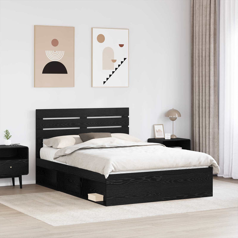 Cadru de pat cu headboard Negru 150 x 200 cm Lemn de pin masiv