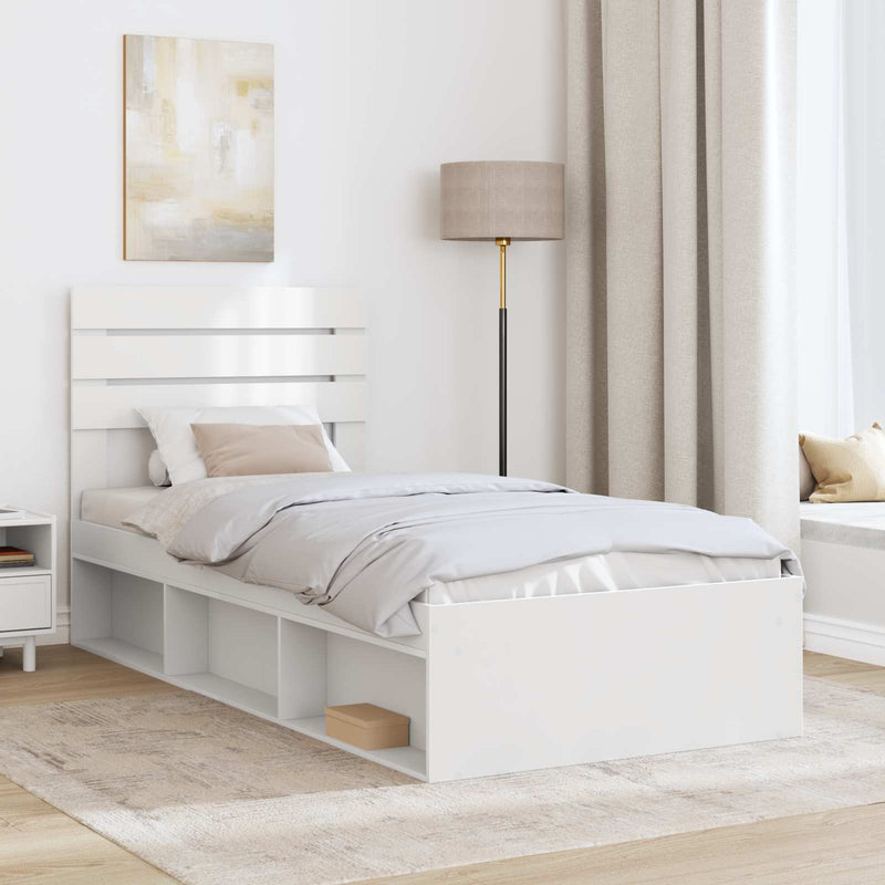 Cadru de pat cu headboard Alb 100 x 200 cm Lemn de pin masiv