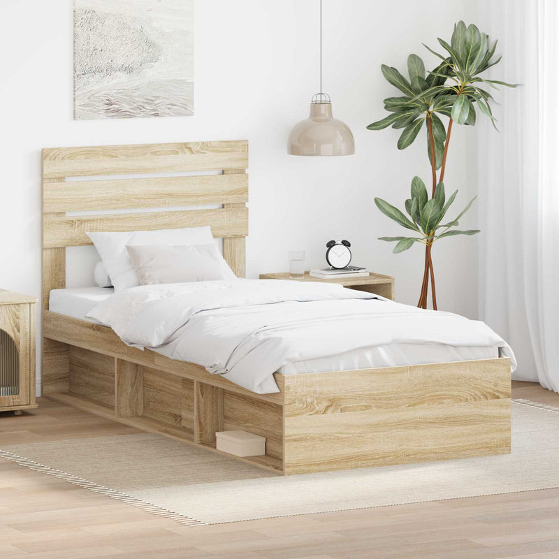 Cadru de pat cu headboard Sonoma 100 x 200 cm Lemn de pin masiv