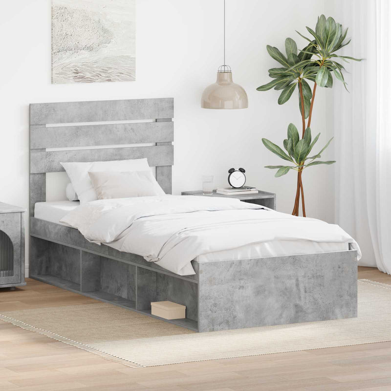 Cadru de pat cu headboard Beton 90 x 200 cm Lemn de pin masiv