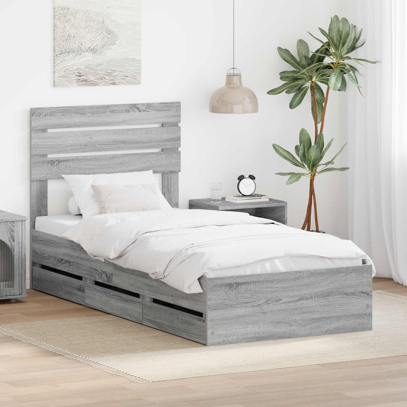 Cadru de pat cu sertar Gri Sonoma 75 x 190 cm Lemn Ingineresc