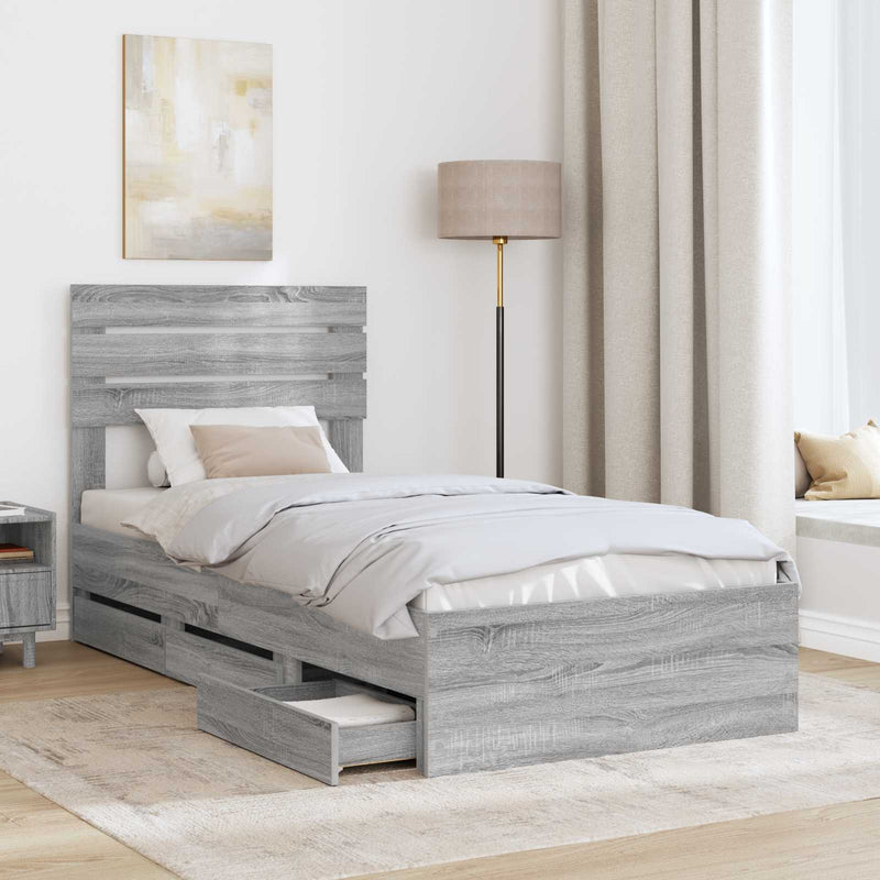 Cadru de pat cu sertar Gri Sonoma 75 x 190 cm Lemn Ingineresc