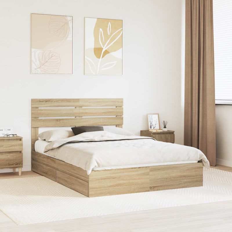 Pat cu storage Stejar Sonoma 160 x 200 cm Lemn prelucrat