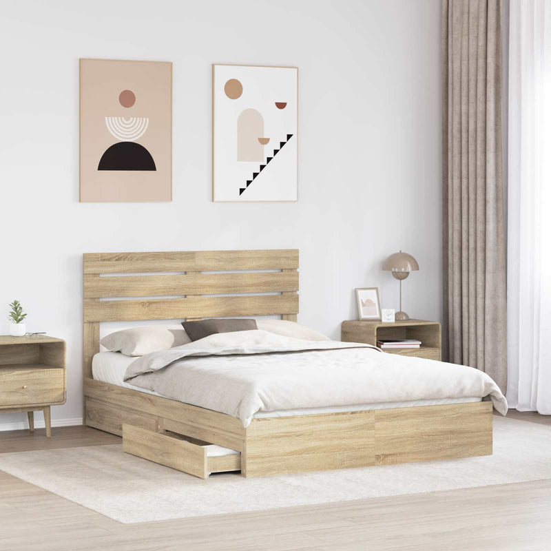 Pat cu storage Stejar Sonoma 160 x 200 cm Lemn prelucrat
