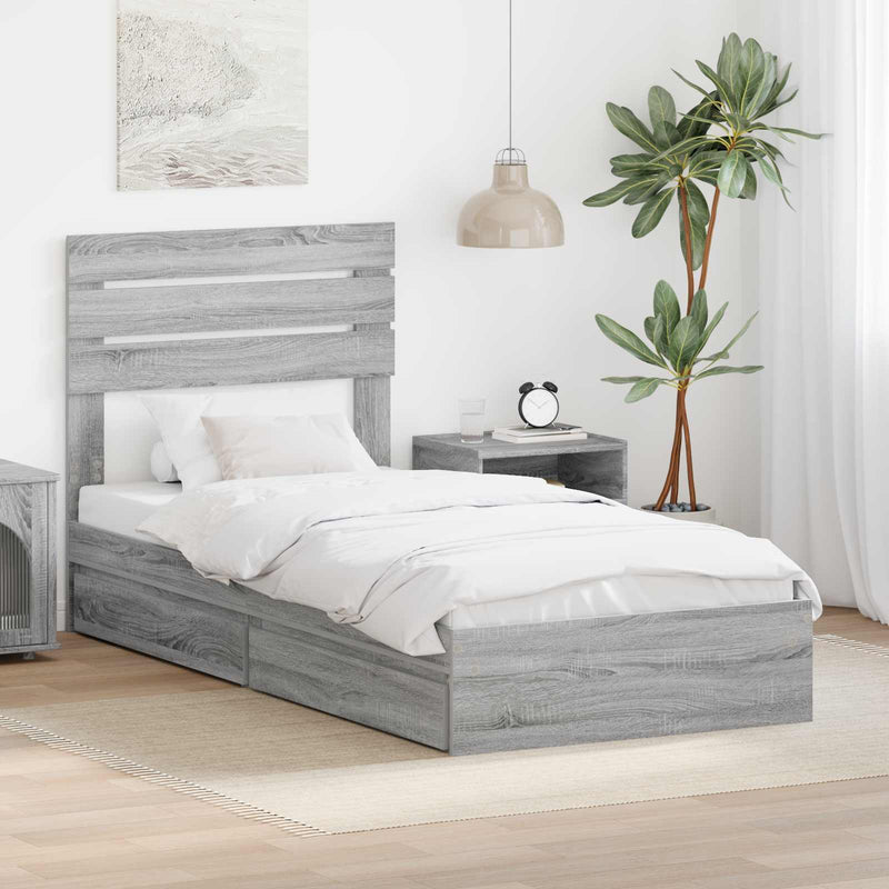 Pat cu storage cu sertar Gri Sonoma 100 x 200 cm Lemn prelucrat