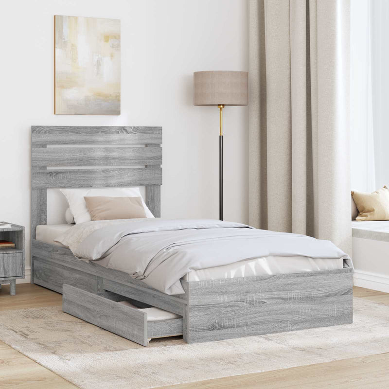 Pat cu storage cu sertar Gri Sonoma 75 x 190 cm Lemn prelucrat