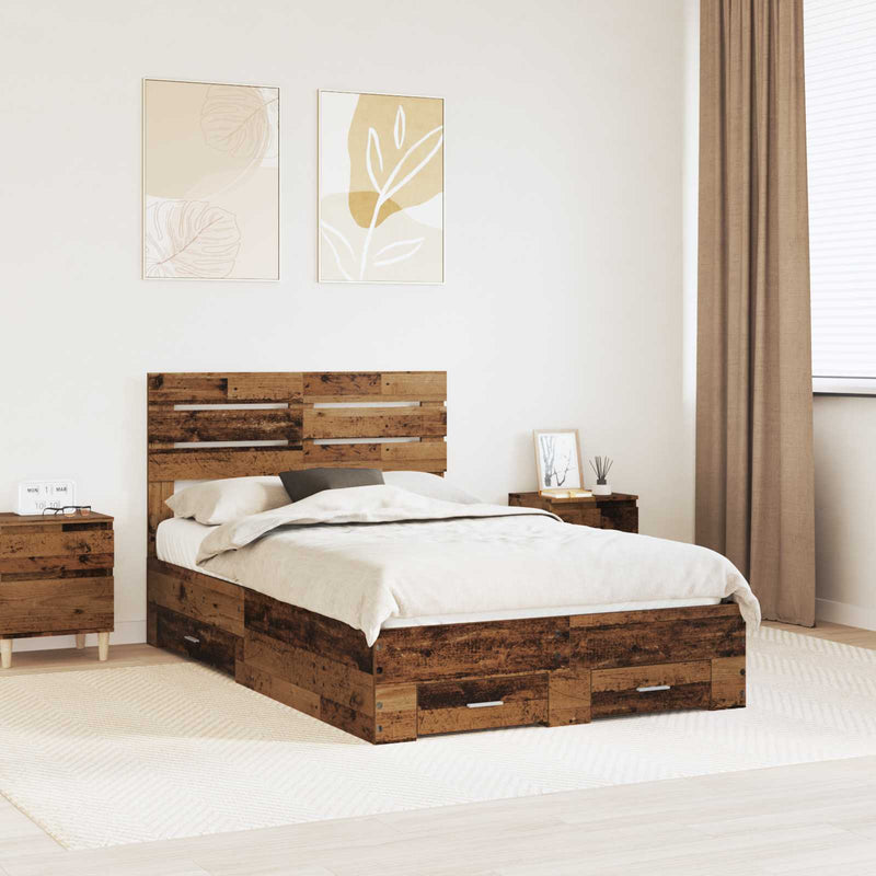 Cadru de pat cu sertar Lemn vechi 120 x 190 cm Lemn prelucrat