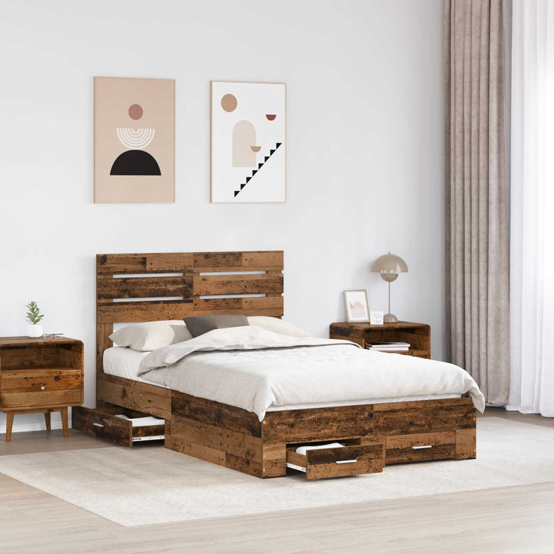 Cadru de pat cu sertar Lemn vechi 120 x 190 cm Lemn prelucrat